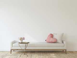 Interior mockup. Valentine's decorating. 3d render.