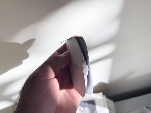 Paris, France - Oct 18, 2022: Side view of the deigned package of new Apple Watch Magnetic Fast Charger to USB-C cable