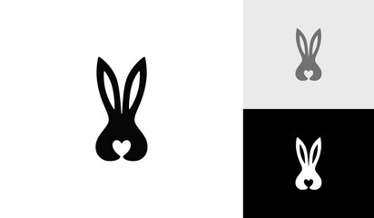 Rabbit head with love symbol logo design vector