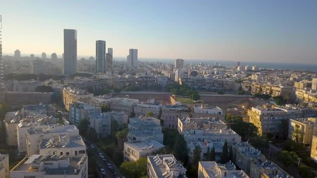 Aerial of Northern Tel Aviv Israel during Sunset at Kikar Hamedina - Tall Buildings 04