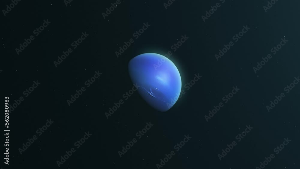 Wall mural blue planet neptune rotating on its axis in the solar system. day and night transition. animation