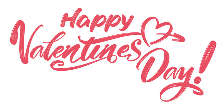 happy Valentine s day text on the background of the heart on white background. , Valentine s day, greeting card hand drawn vector illustration sketch. Calligraphy lettering.
