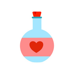 Chemistry glass bulb with love potion or aphrodisiac, flask with love formula elixir, vector