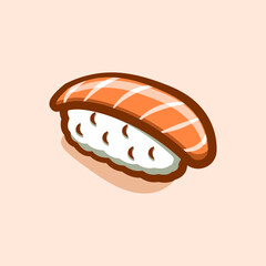 salmon fish nigiri sushi illustration concept in cartoon style