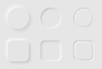 3D neumorphic shapes. Square and circle modern buttons vector template.