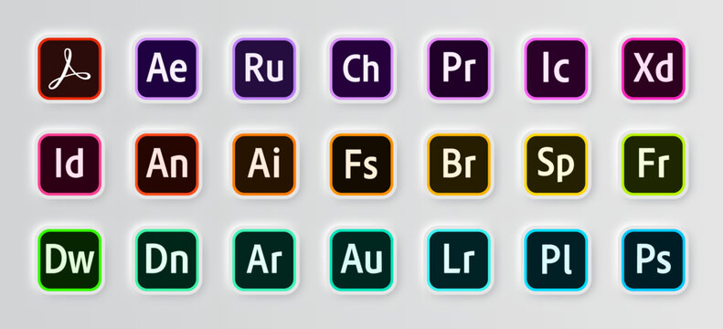 Adobe popular products vector icons.