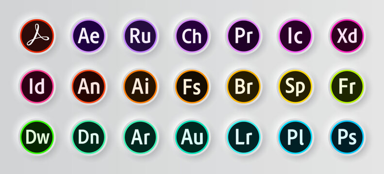 Adobe popular products vector icons.