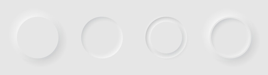 3D neumorphic circle shapes. Modern buttons background vector template.