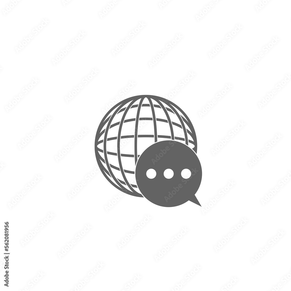 Sticker Globe World map made from speech bubble icon isolated on white background. Global Speak Logo 