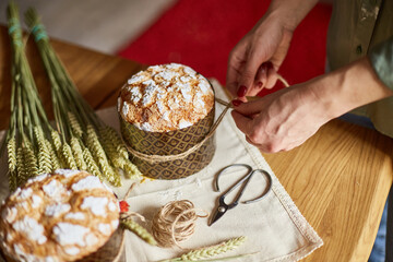 Happy Easter, Woman preparing cake for the Easter holiday