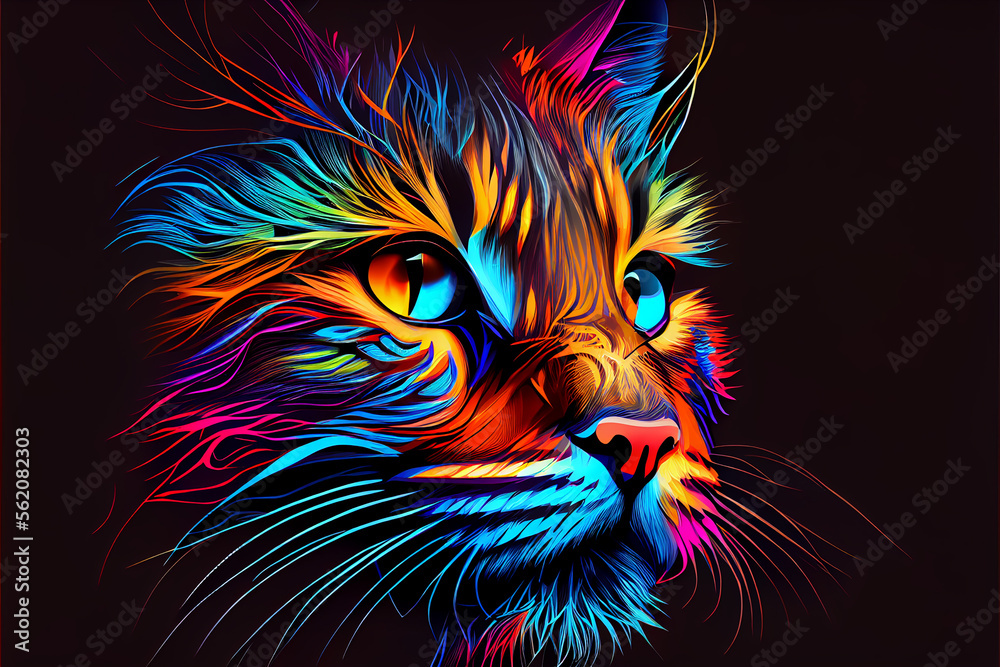 Wall mural abstract colorful cat muzzle illustration, graphic design concept color art