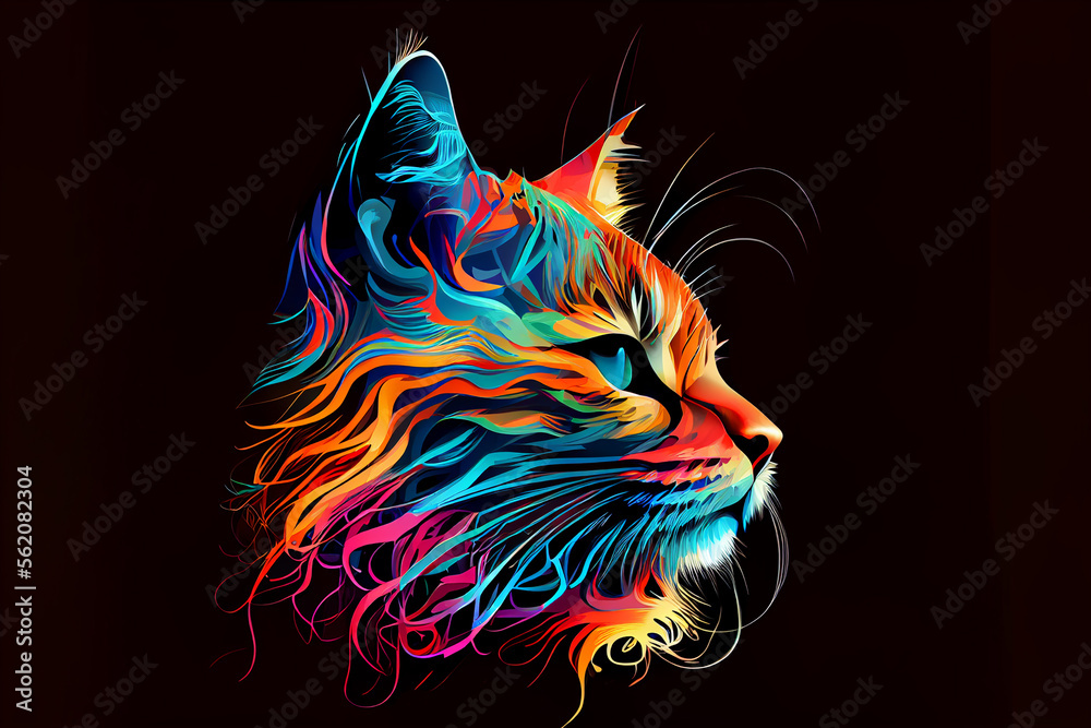 Wall mural abstract colorful cat muzzle illustration, graphic design concept color art