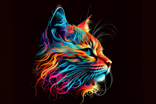 Abstract colorful cat muzzle illustration, graphic design concept color art