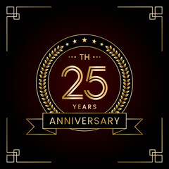 25th Anniversary Logo Design Concept with Laurel wreath for Birthday Celebration Event. Line Art Design, Logo Vector Template