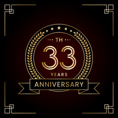33th Anniversary Logo Design Concept with Laurel wreath for Birthday Celebration Event. Line Art Design, Logo Vector Template