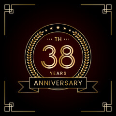 38th Anniversary Logo Design Concept with Laurel wreath for Birthday Celebration Event. Line Art Design, Logo Vector Template