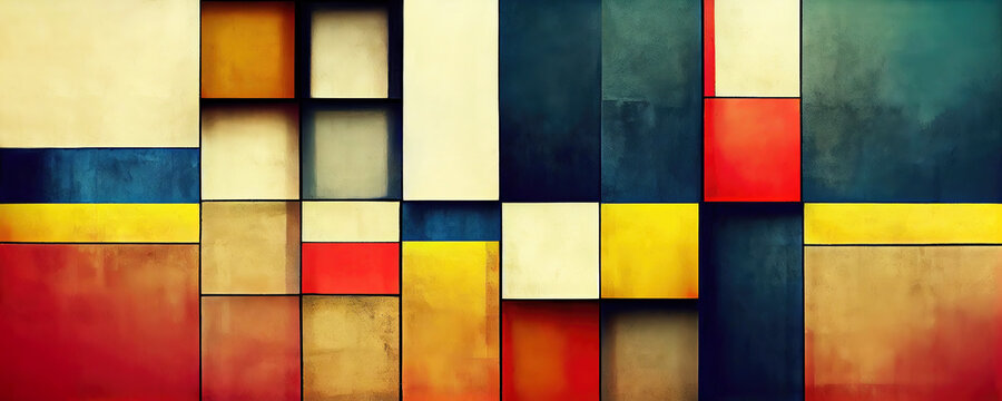 Abstract cubist painting as panorama wallpaper background (Generative AI)