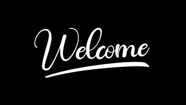 welcome animation text in white color on transparent background.