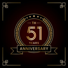 Fototapeta premium 51th Anniversary Logo Design Concept with Laurel wreath for Birthday Celebration Event. Line Art Design, Logo Vector Template