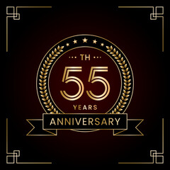 Fototapeta premium 55th Anniversary Logo Design Concept with Laurel wreath for Birthday Celebration Event. Line Art Design, Logo Vector Template