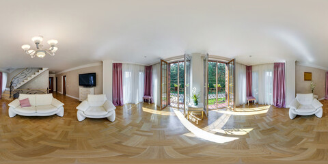 Full spherical seamless hdri 360 panorama in interior of vip guest living room hall in apartment...
