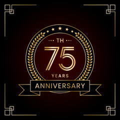 75th Anniversary Logo Design Concept with Laurel wreath for Birthday Celebration Event. Line Art Design, Logo Vector Template