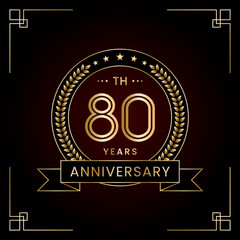 80th Anniversary Logo Design Concept with Laurel wreath for Birthday Celebration Event. Line Art Design, Logo Vector Template
