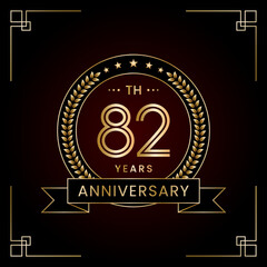 82th Anniversary Logo Design Concept with Laurel wreath for Birthday Celebration Event. Line Art Design, Logo Vector Template