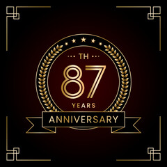87th Anniversary Logo Design Concept with Laurel wreath for Birthday Celebration Event. Line Art Design, Logo Vector Template