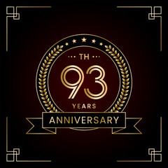 93th Anniversary Logo Design Concept with Laurel wreath for Birthday Celebration Event. Line Art Design, Logo Vector Template
