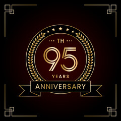 95th Anniversary Logo Design Concept with Laurel wreath for Birthday Celebration Event. Line Art Design, Logo Vector Template