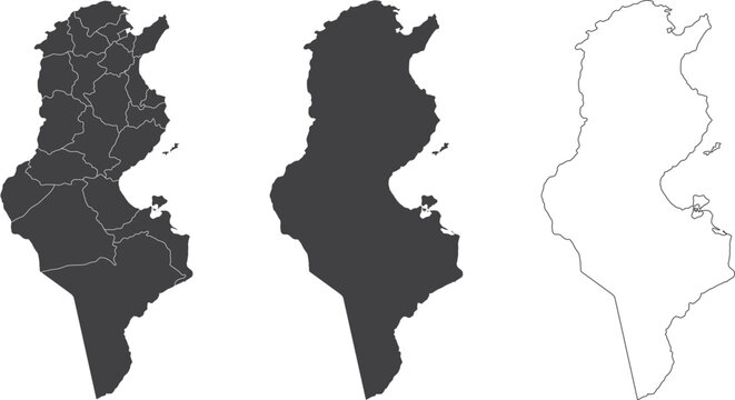 set of 3 maps of Tunis - vector illustrations