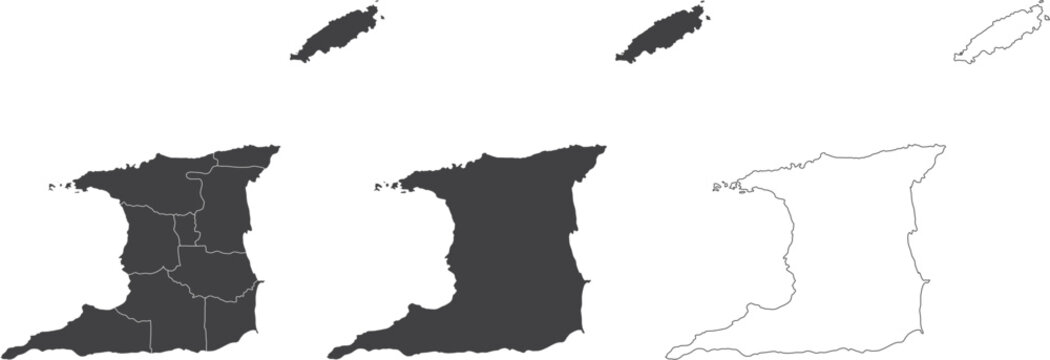 set of 3 maps of Trinidad and Tobago - vector illustrations