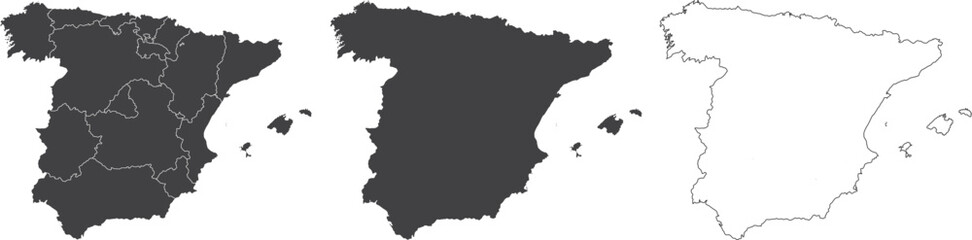 set of 3 maps of Spain - vector illustrations - obrazy, fototapety, plakaty