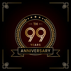 99th Anniversary Logo Design Concept with Laurel wreath for Birthday Celebration Event. Line Art Design, Logo Vector Template