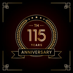115th Anniversary Logo Design Concept with Laurel wreath for Birthday Celebration Event. Line Art Design, Logo Vector Template