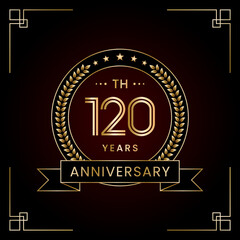 Fototapeta na wymiar 120th Anniversary Logo Design Concept with Laurel wreath for Birthday Celebration Event. Line Art Design, Logo Vector Template