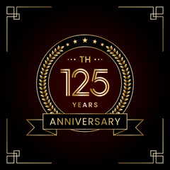 Fototapeta na wymiar 125th Anniversary Logo Design Concept with Laurel wreath for Birthday Celebration Event. Line Art Design, Logo Vector Template