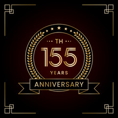 155th Anniversary Logo Design Concept with Laurel wreath for Birthday Celebration Event. Line Art Design, Logo Vector Template