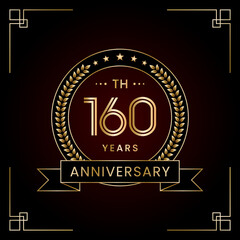 160th Anniversary Logo Design Concept with Laurel wreath for Birthday Celebration Event. Line Art Design, Logo Vector Template