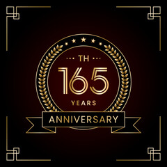 Fototapeta na wymiar 165th Anniversary Logo Design Concept with Laurel wreath for Birthday Celebration Event. Line Art Design, Logo Vector Template