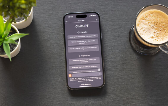Madrid, Spain - January 17, 2023: Mobile phone with home page of ChatGPT, AI or artificial intelligence chatbot developed by OpenAI.