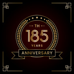 185th Anniversary Logo Design Concept with Laurel wreath for Birthday Celebration Event. Line Art Design, Logo Vector Template