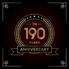 190th Anniversary Logo Design Concept with Laurel wreath for Birthday Celebration Event. Line Art Design, Logo Vector Template