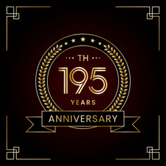 195th Anniversary Logo Design Concept with Laurel wreath for Birthday Celebration Event. Line Art Design, Logo Vector Template