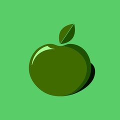 Green apple with a green leaf on light green background