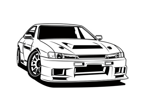 90s car image illustration for coloring page vector design graphic