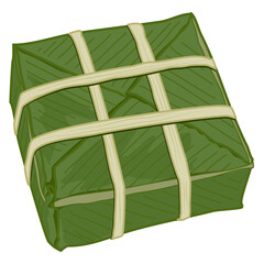 Banh Trung, a traditional Vietnamese food made by sticky rice, pork, mung bean, paper and other ingredients. local food, asian food, New year recipe. Authentic Vietnamese food vector on white.    