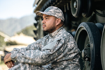 Asian man special forces soldier against on the field Mission. Commander Army soldier military...