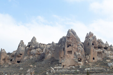 Mountains with cave houses at Goreme national park Turkey